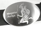 Edelstahl Grtelschnalle, Oberflche gebrstet, Logo aufmattiert (Glasperlen gestrahlt)